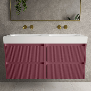 Scanalato Four Drawer Vanity Unit With Beyondstone BLOC Double Basin - Mineral Red 1200mm