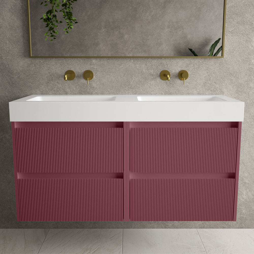 Scanalato Four Drawer Vanity Unit With Beyondstone BLOC Double Basin - Mineral Red 1200mm