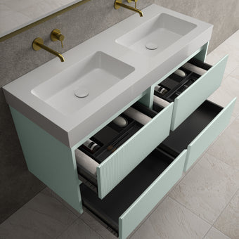 Scanalato Four Drawer Vanity Unit With Beyondstone BLOC Double Basin - Peppermint 1200mm