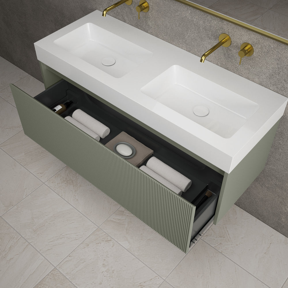 Scanalato Single Drawer Vanity Unit With Beyondstone BLOC Double Basin - Pistachio 1200mm
