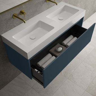 Scanalato Single Drawer Vanity Unit With Beyondstone BLOC Double Basin - Midnight Blue 1200mm