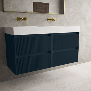 Scanalato Four Drawer Vanity Unit With Beyondstone BLOC Double Basin - Midnight Blue 1200mm