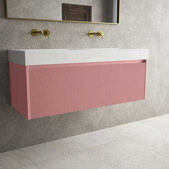 Scanalato Single Drawer Vanity Unit With Beyondstone BLOC Double Basin - Dusky Pink 1200mm