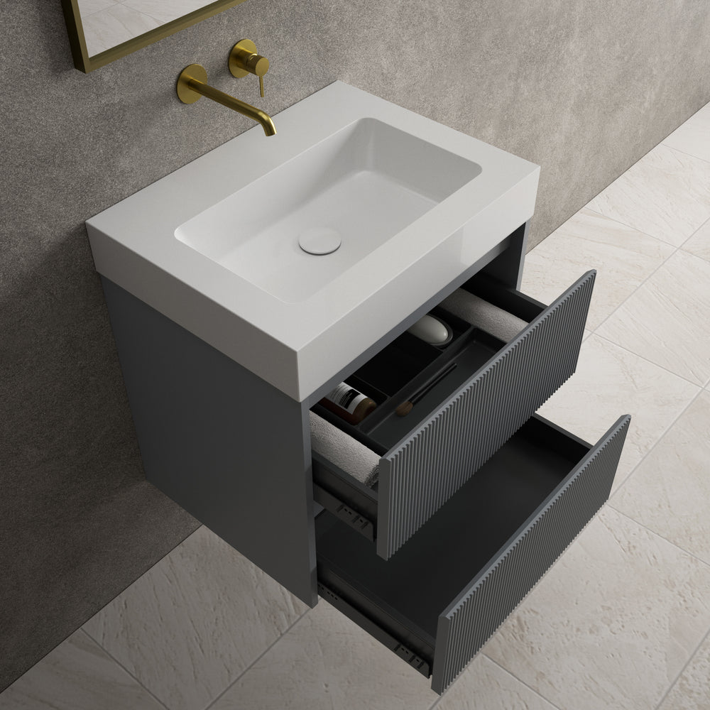 Scanalato Double Drawer Vanity Unit  With Beyondstone BLOC Basin - Dove Grey 600mm