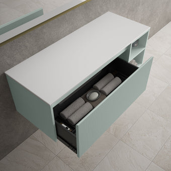 Scanalato Single Drawer Countertop Vanity Unit With Open Storage Space - Peppermint 1200mm