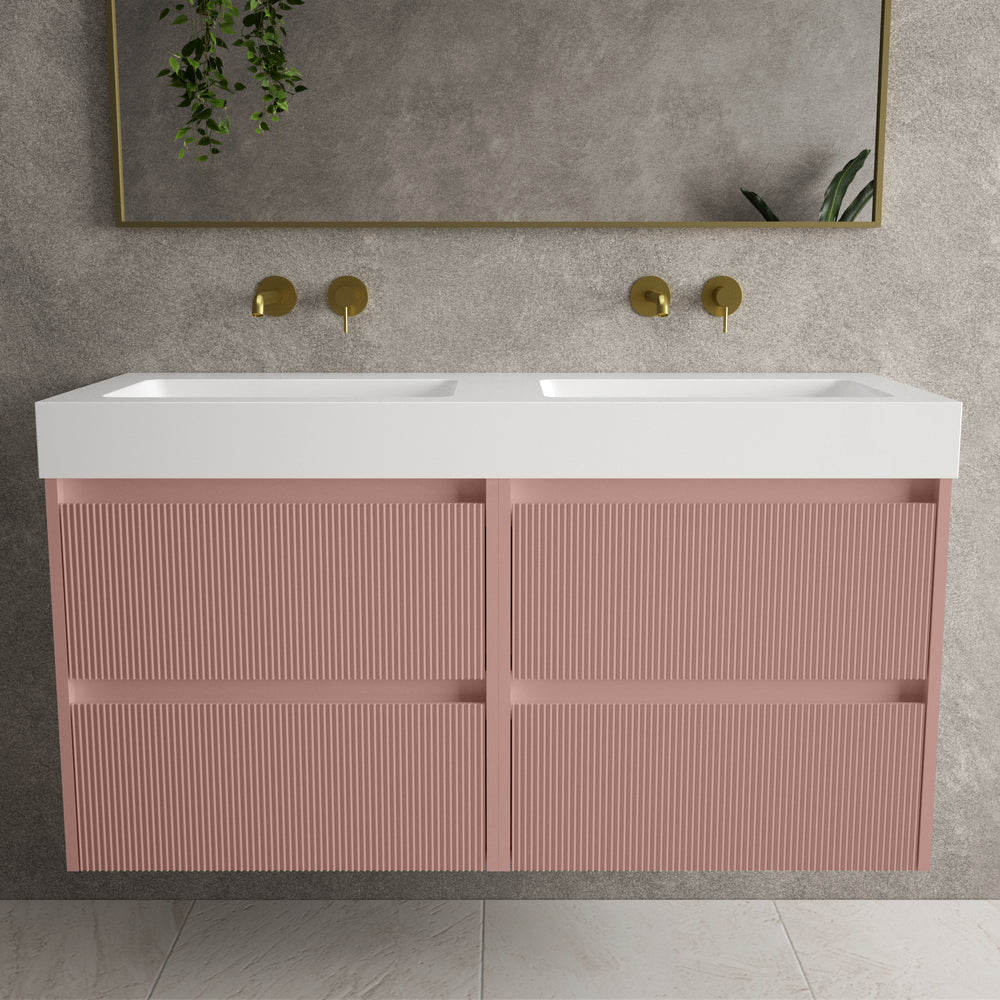Scanalato Four Drawer Vanity Unit With Beyondstone BLOC Double Basin - Dusky Pink 1200mm