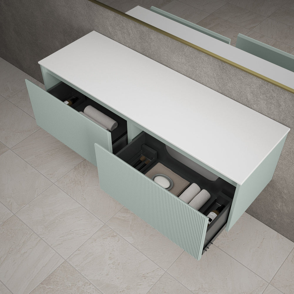 Scanalato Double Drawer Countertop Vanity Unit - Peppermint 1400mm