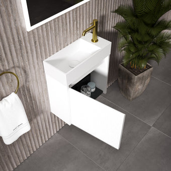 Scanalato Single Door Vanity Unit With Beyondstone Basin - Pure White 450mm