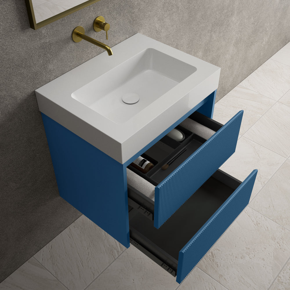 Scanalato Double Drawer Vanity Unit  With Beyondstone BLOC Basin - Ocean Blue 600mm