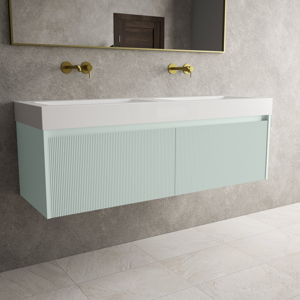 Scanalato Double Drawer Vanity Unit With Beyondstone BLOC Double Basin - Peppermint 1400mm