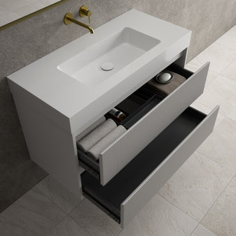 Scanalato Double Drawer Vanity Unit  With Beyondstone BLOC Basin - Soft Grey 1000mm
