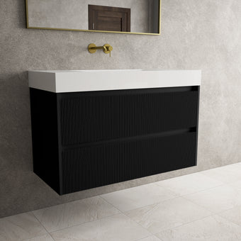 Scanalato Double Drawer Vanity Unit  With Beyondstone BLOC Basin - Pure Black 1000mm