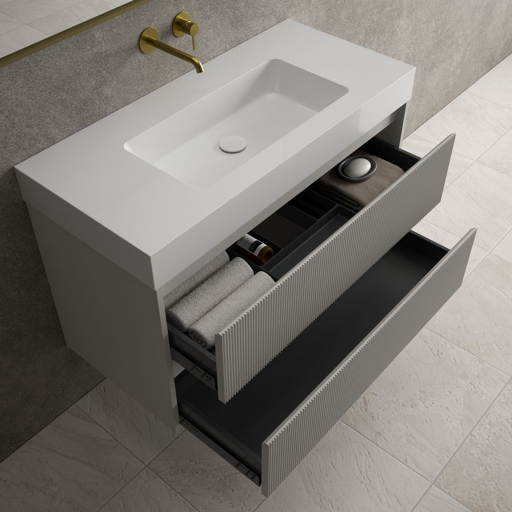 Scanalato Double Drawer Vanity Unit  With Beyondstone BLOC Basin - Rich Taupe 1000mm