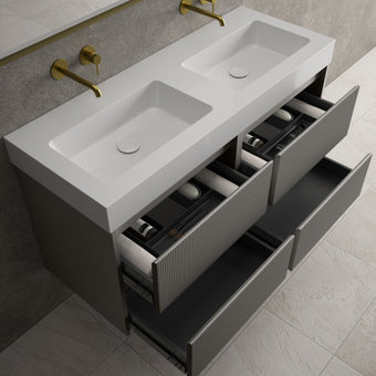 Scanalato Four Drawer Vanity Unit With Beyondstone BLOC Double Basin - Rich Taupe 1200mm
