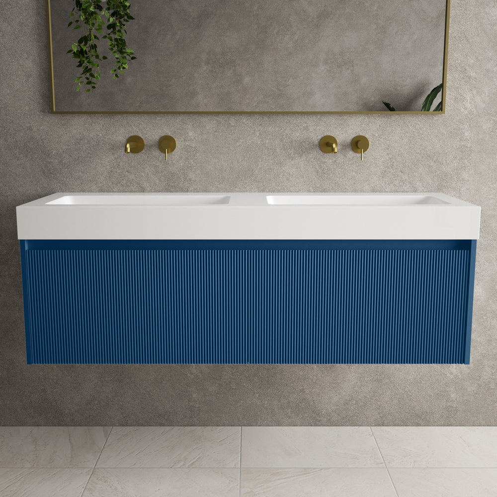 Scanalato Double Drawer Vanity Unit With Beyondstone BLOC Double Basin - Ocean Blue 1400mm