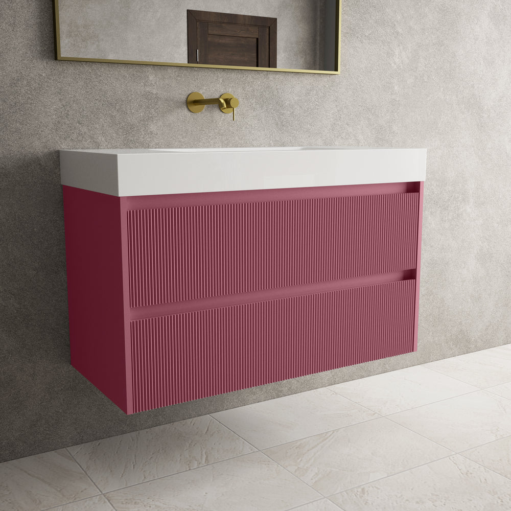 Scanalato Double Drawer Vanity Unit  With Beyondstone BLOC Basin - Mineral Red 1000mm