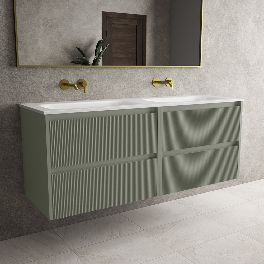 Scanalato Four Drawer Vanity Unit With Beyondstone Double Basin - Pistachio 1400mm