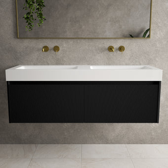 Scanalato Double Drawer Vanity Unit With Beyondstone BLOC Double Basin - Pure Black 1400mm