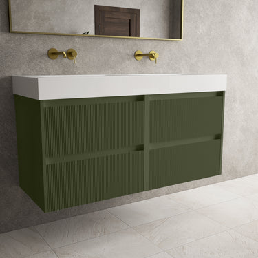 Scanalato Four Drawer Vanity Unit With Beyondstone BLOC Double Basin - Seaweed 1200mm
