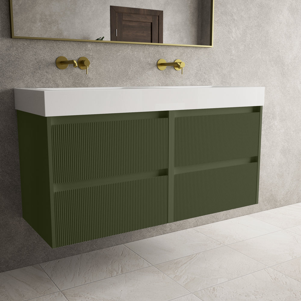 Scanalato Four Drawer Vanity Unit With Beyondstone BLOC Double Basin - Seaweed 1200mm
