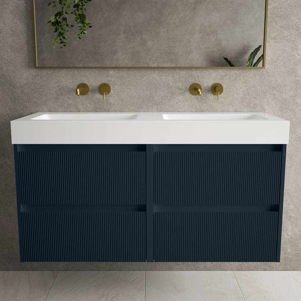 Scanalato Four Drawer Vanity Unit With Beyondstone BLOC Double Basin - Midnight Blue 1200mm