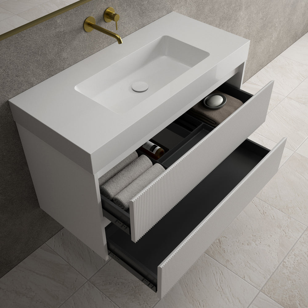 Scanalato Double Drawer Vanity Unit  With Beyondstone BLOC Basin - Pure White 1000mm