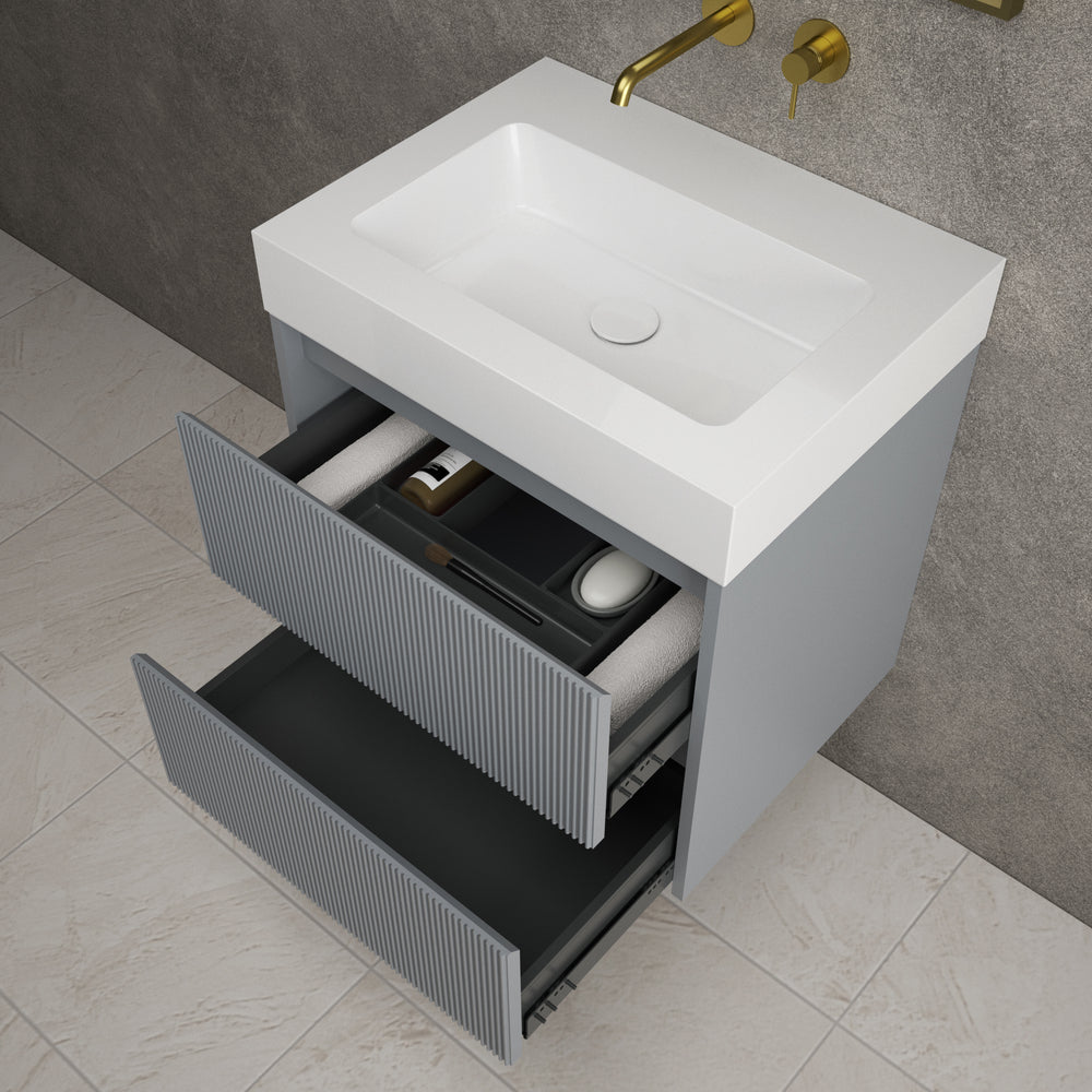 Scanalato Double Drawer Vanity Unit  With Beyondstone BLOC Basin - Dove Grey 600mm