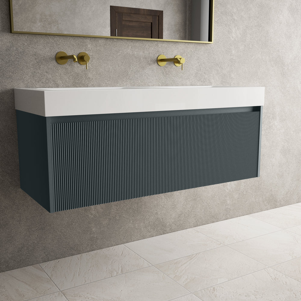 Scanalato Single Drawer Vanity Unit With Beyondstone BLOC Double Basin Anthracite - 1200mm
