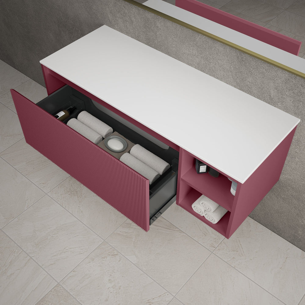 Scanalato Single Drawer Countertop Vanity Unit With Open Storage Space - Mineral Red 1200mm