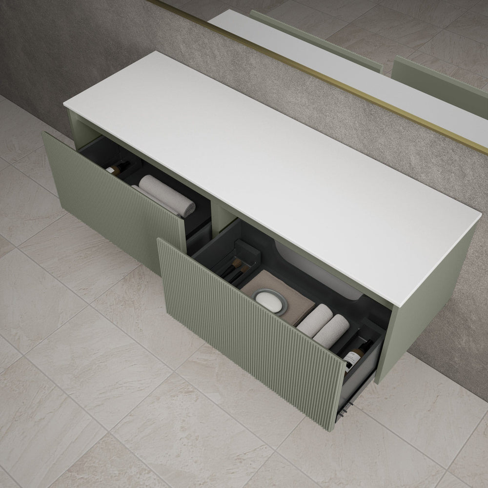 Scanalato Double Drawer Countertop Vanity Unit - Pistachio 1400mm
