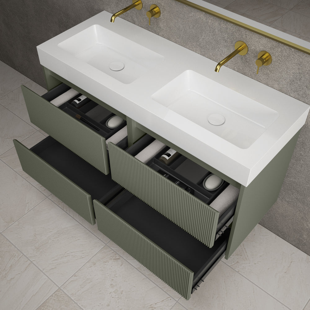 Scanalato Four Drawer Vanity Unit With Beyondstone BLOC Double Basin - Pistachio 1200mm
