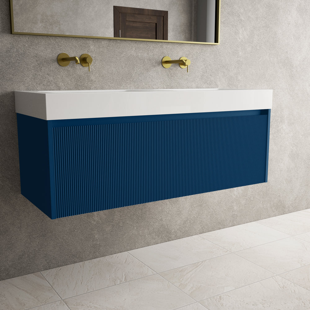 Scanalato Single Drawer Vanity Unit With Beyondstone BLOC Double Basin - Ocean Blue 1200mm