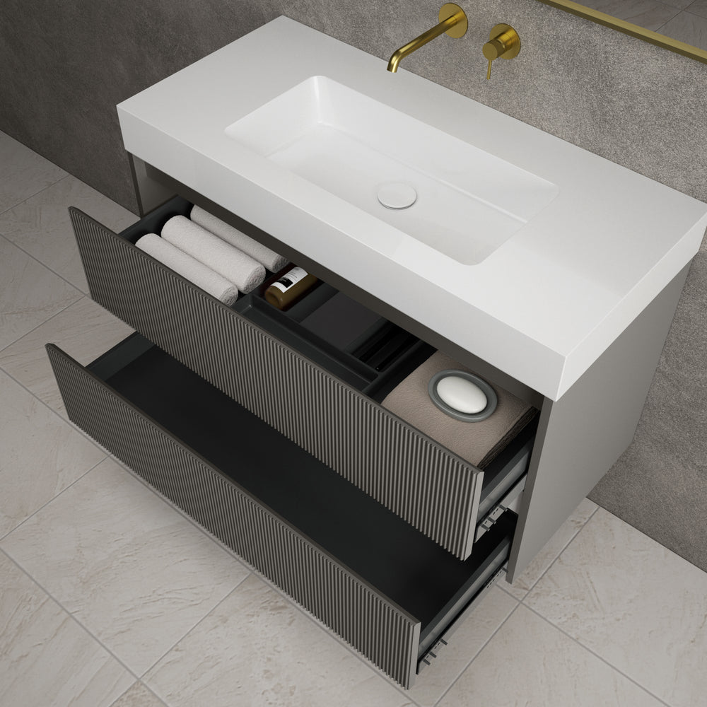Scanalato Double Drawer Vanity Unit  With Beyondstone BLOC Basin - Rich Taupe 1000mm