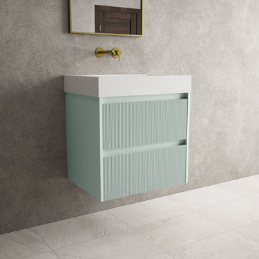 Scanalato Double Drawer Vanity Unit  With Beyondstone BLOC Basin - Peppermint 600mm