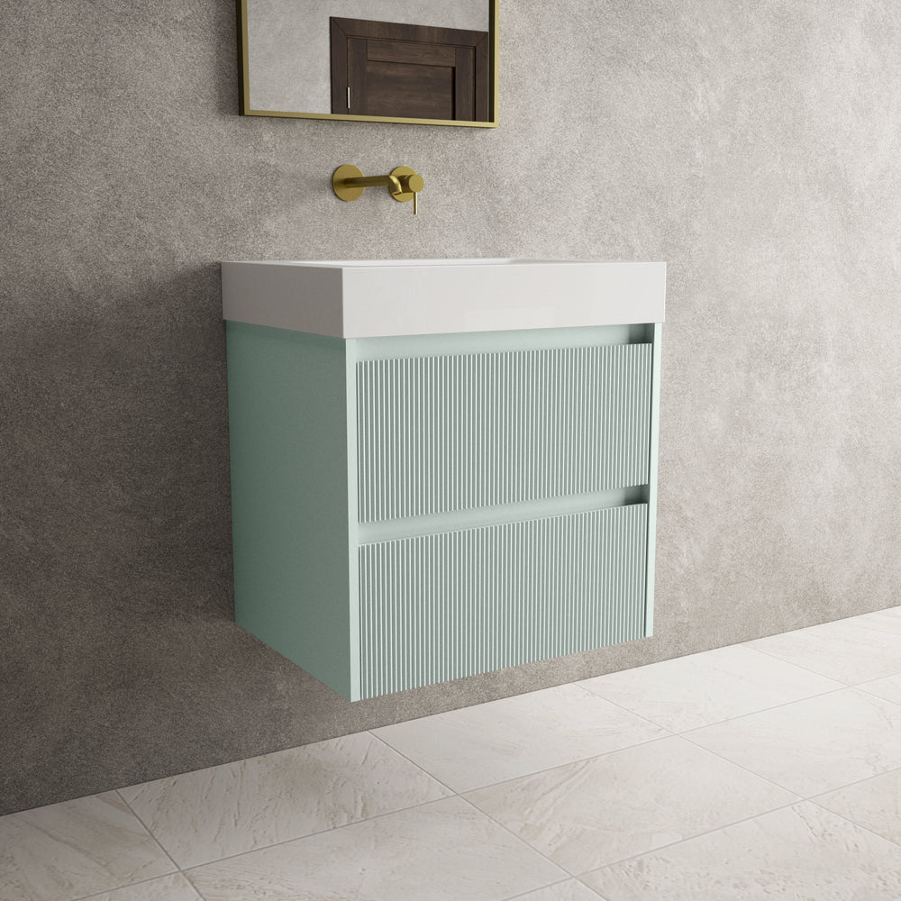 Scanalato Double Drawer Vanity Unit  With Beyondstone BLOC Basin - Peppermint 600mm