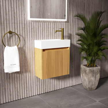 Scanalato Single Door Vanity Unit With Beyondstone Basin - Oak 450mm