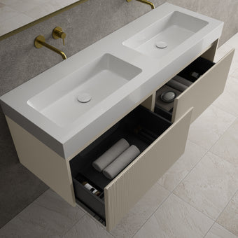 Scanalato Double Drawer Vanity Unit With Beyondstone BLOC Double Basin - Soft Taupe 1400mm
