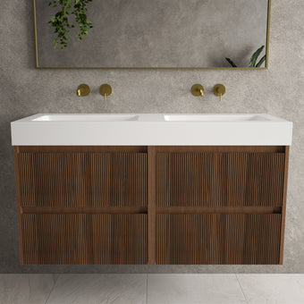 Scanalato Four Drawer Vanity Unit With Beyondstone BLOC Double Basin - Walnut 1200mm