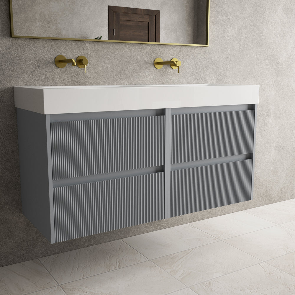 Scanalato Four Drawer Vanity Unit With Beyondstone BLOC Double Basin - Dove Grey 1200mm