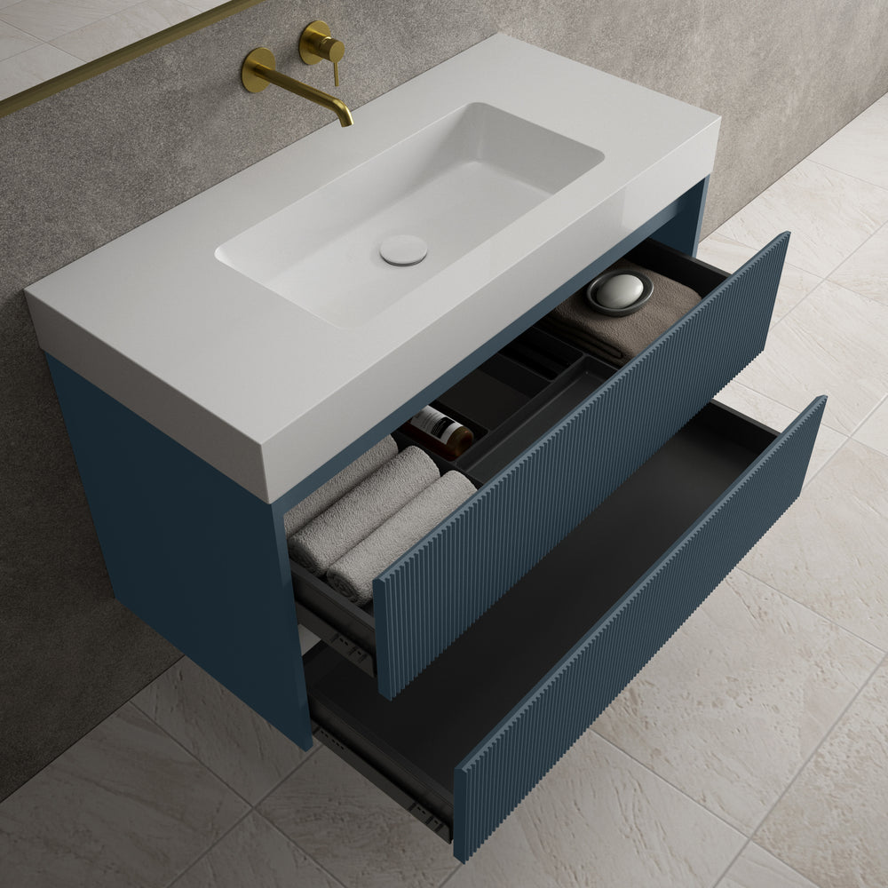 Scanalato Double Drawer Vanity Unit  With Beyondstone BLOC Basin - Midnight Blue 1000mm