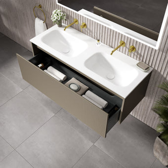 Scanalato Single Drawer Vanity Unit With Beyondstone Double Basin - Soft Taupe 1200mm