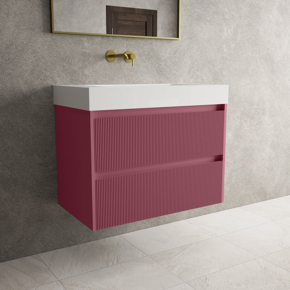 Scanalato Double Drawer Vanity Unit  With Beyondstone BLOC Basin - Mineral Red 800mm