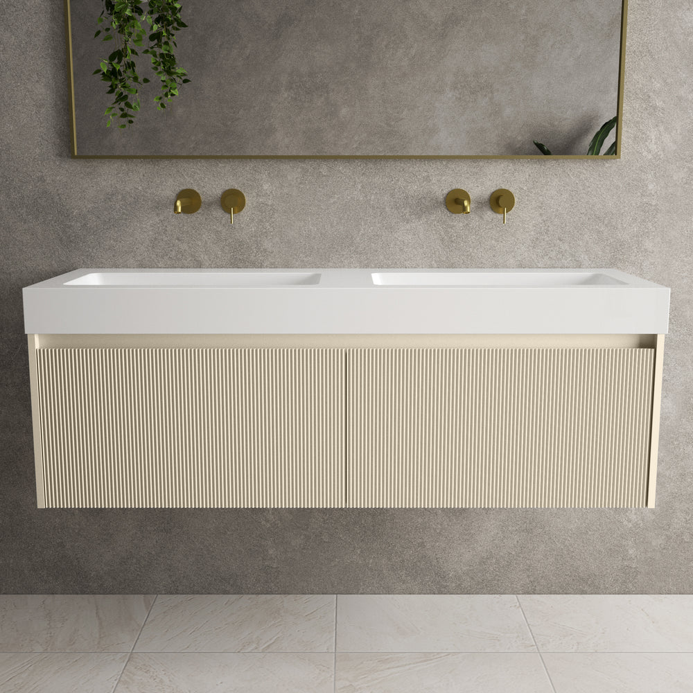 Scanalato Double Drawer Vanity Unit With Beyondstone BLOC Double Basin - Cashmere 1400mm