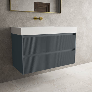 Scanalato Double Drawer Vanity Unit  With Beyondstone BLOC Basin - Slate Grey 1000mm