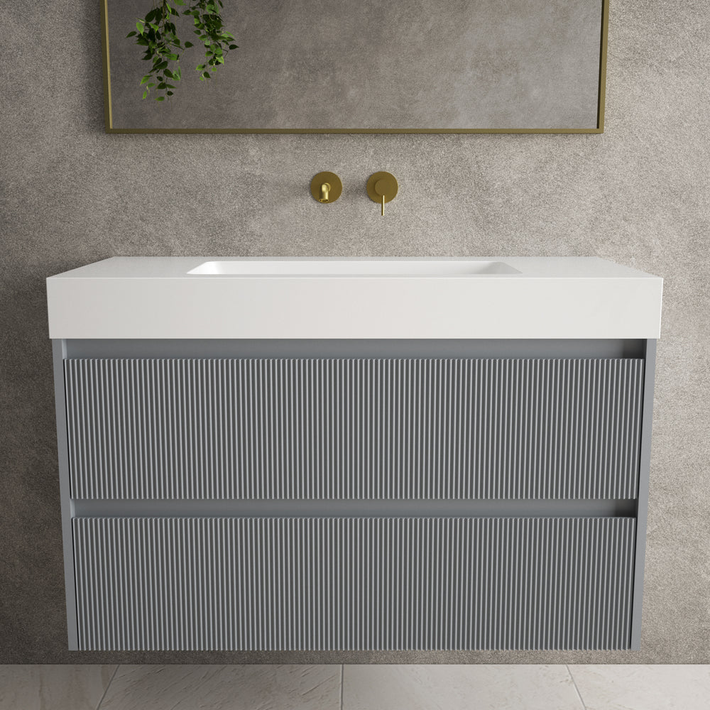 Scanalato Double Drawer Vanity Unit  With Beyondstone BLOC Basin - Dove Grey 1000mm