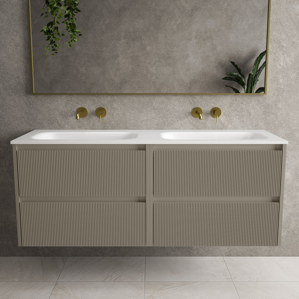 Scanalato Four Drawer Vanity Unit With Beyondstone Double Basin - Soft Taupe 1400mm