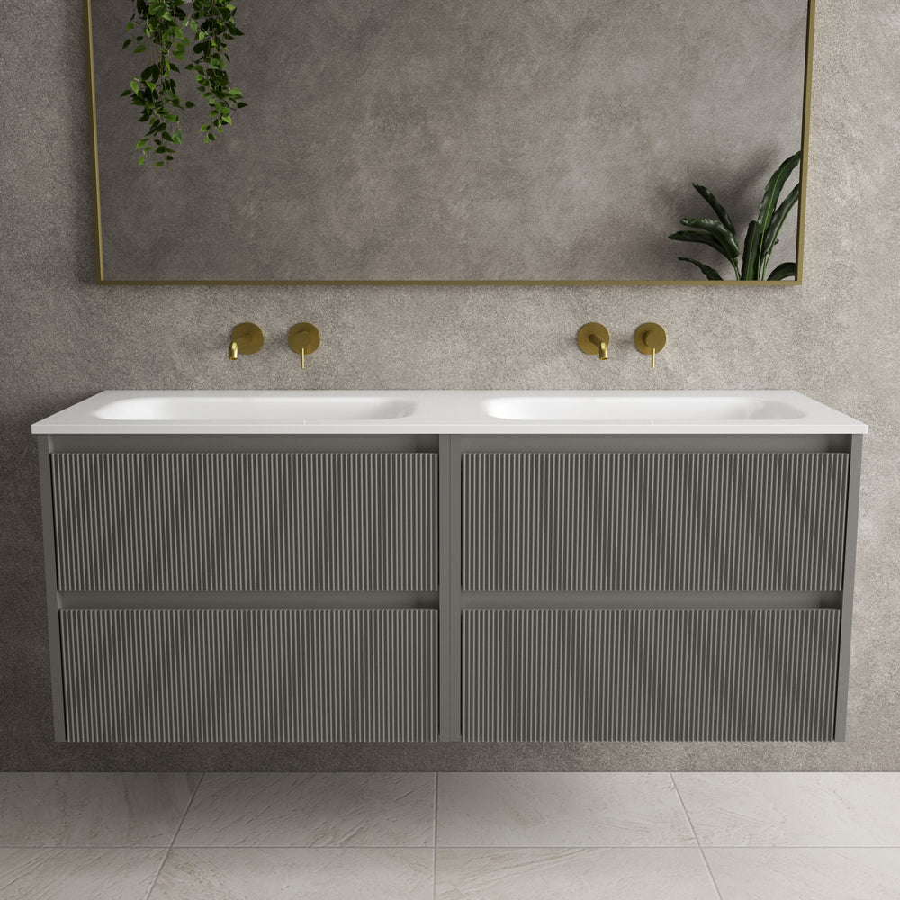Scanalato Four Drawer Vanity Unit With Beyondstone Double Basin - Rich Taupe 1400mm