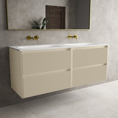 Scanalato Four Drawer Vanity Unit With Beyondstone Double Basin - Cashmere 1400mm