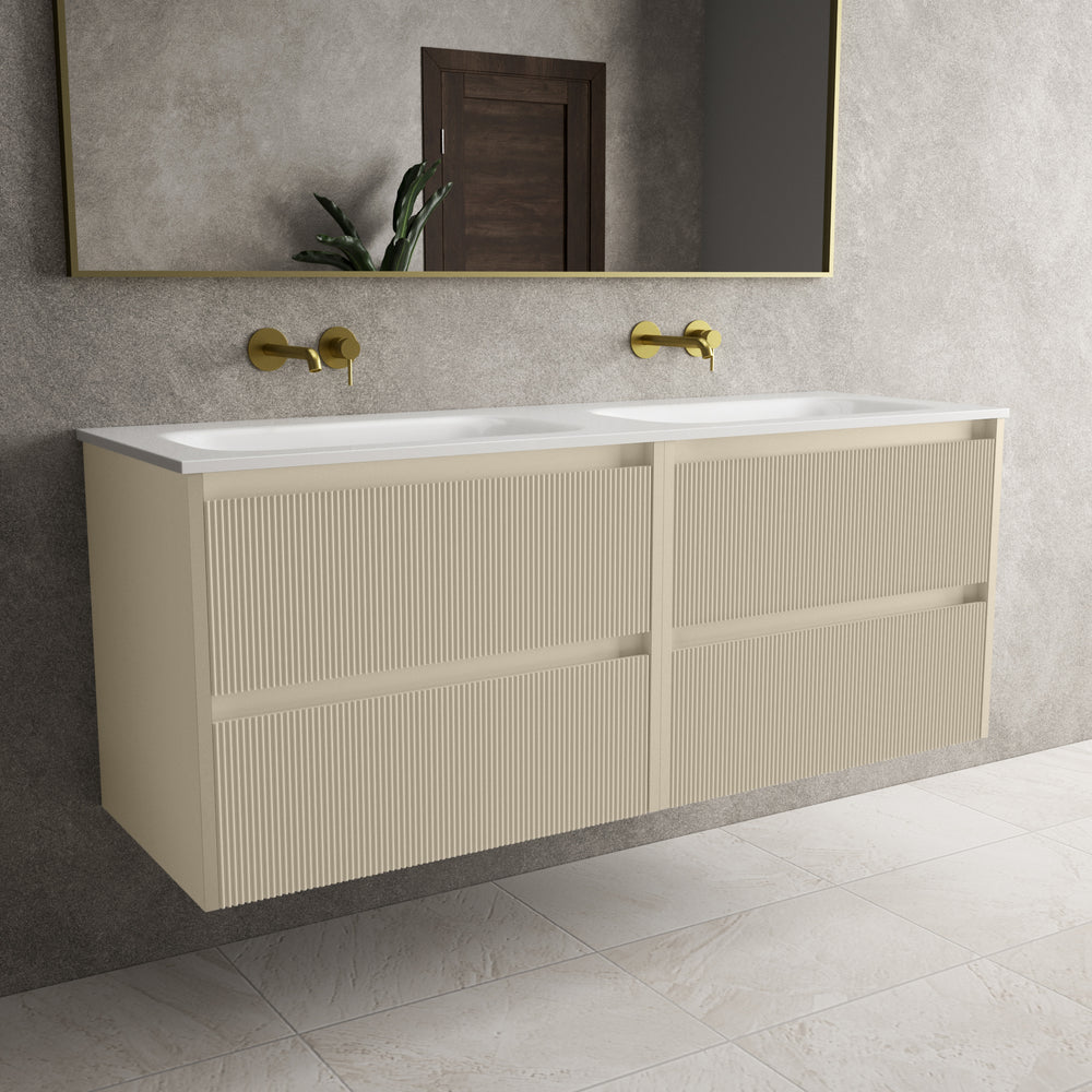 Scanalato Four Drawer Vanity Unit With Beyondstone Double Basin - Cashmere 1400mm