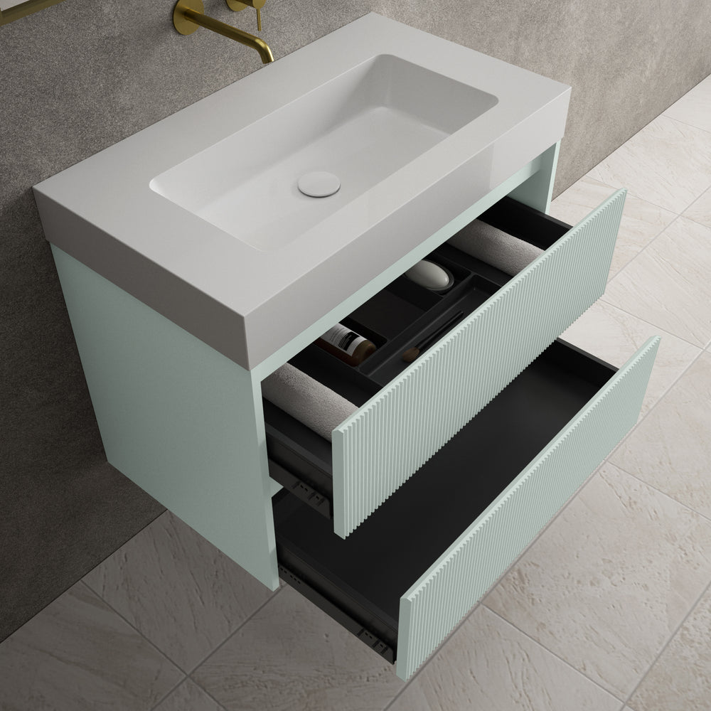 Scanalato Double Drawer Vanity Unit  With Beyondstone BLOC Basin - Peppermint 800mm